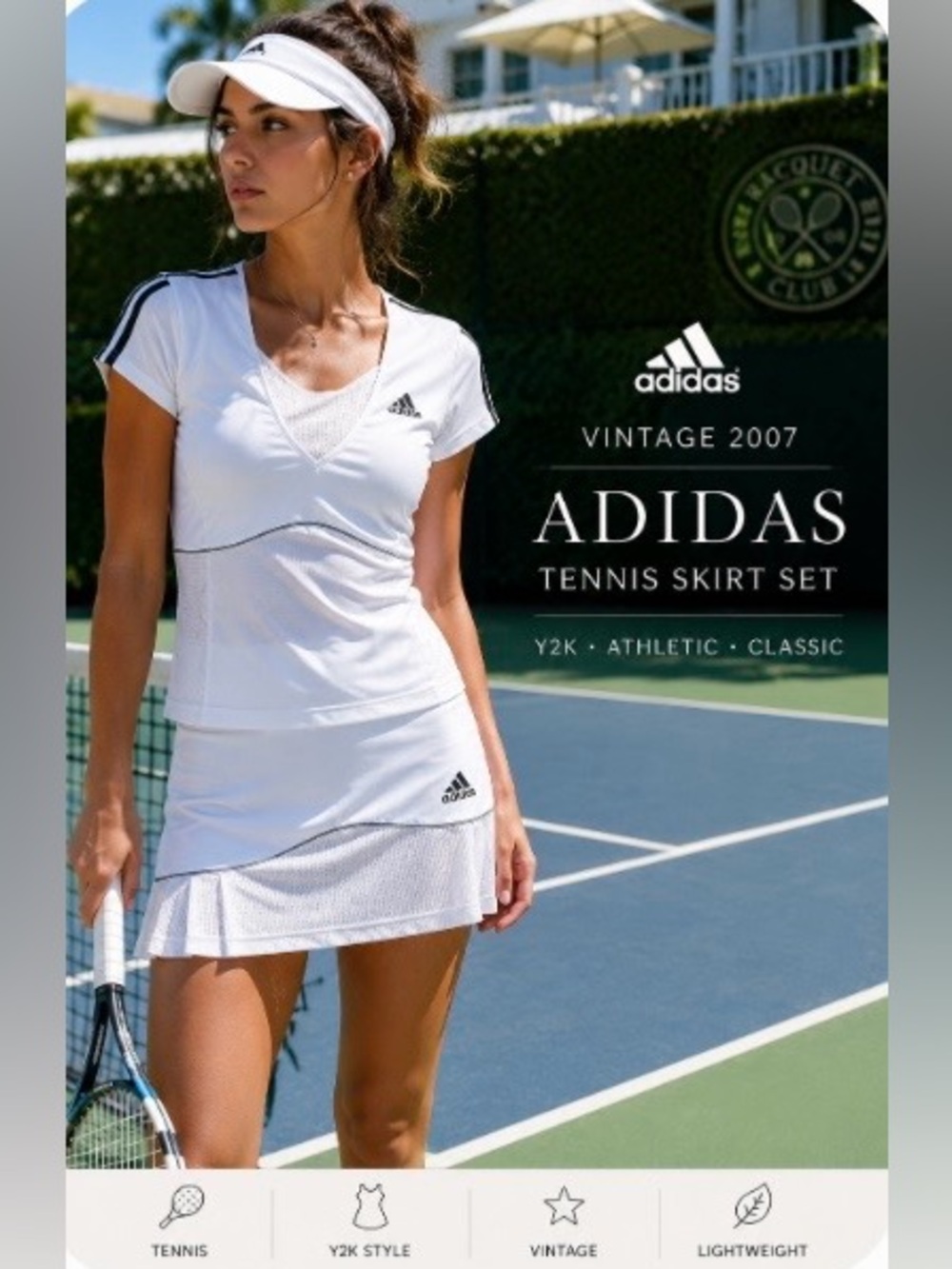 Vintage 2007 Adidas Tennis Skirt Set White Y2K Climalite Mesh Med Top & Sm Skirt